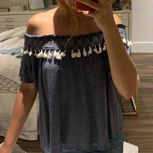 off the shoulder tassel top!